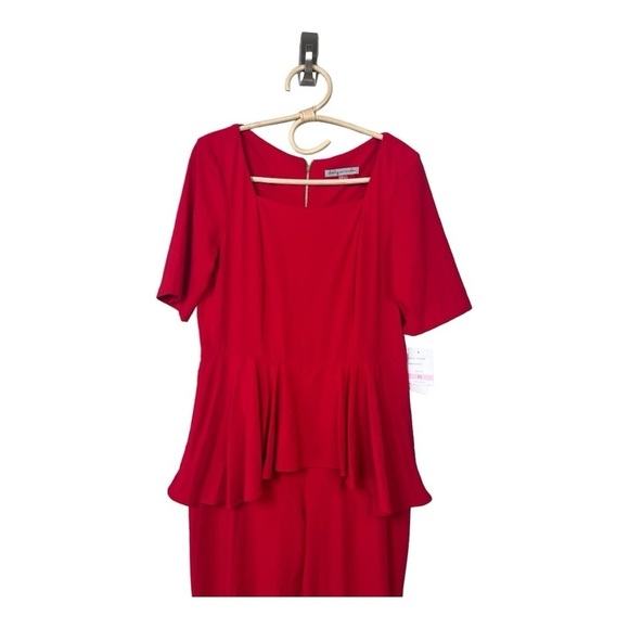 Red Peplum Waist Square Neck Jumpsuit‎ Gold Back Zipper by Danny & Nicole NEW - Picture 9 of 16